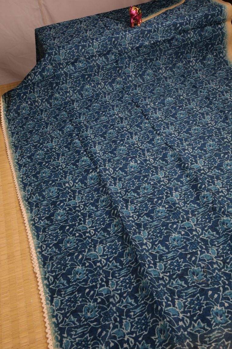 Aegean Blue Fancy Saree with Without Zari Zari Floral Patterns view 2