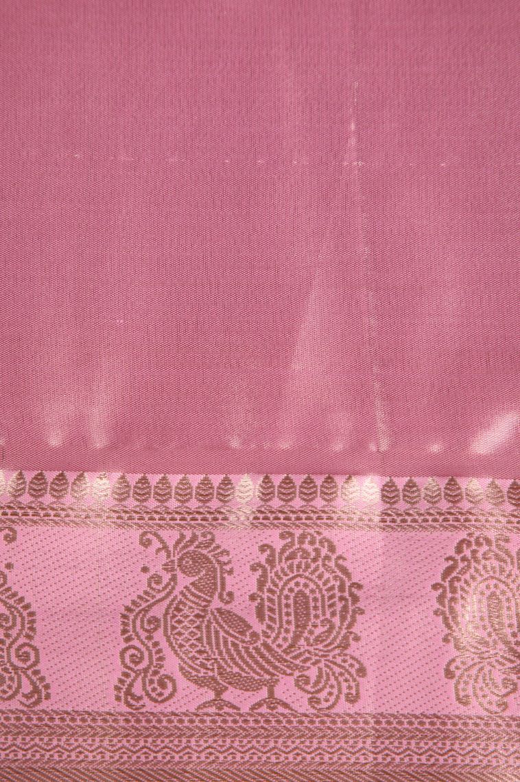 Olive Green Tissue Silk Sarees with Gold Zari Floral Patterns view 3