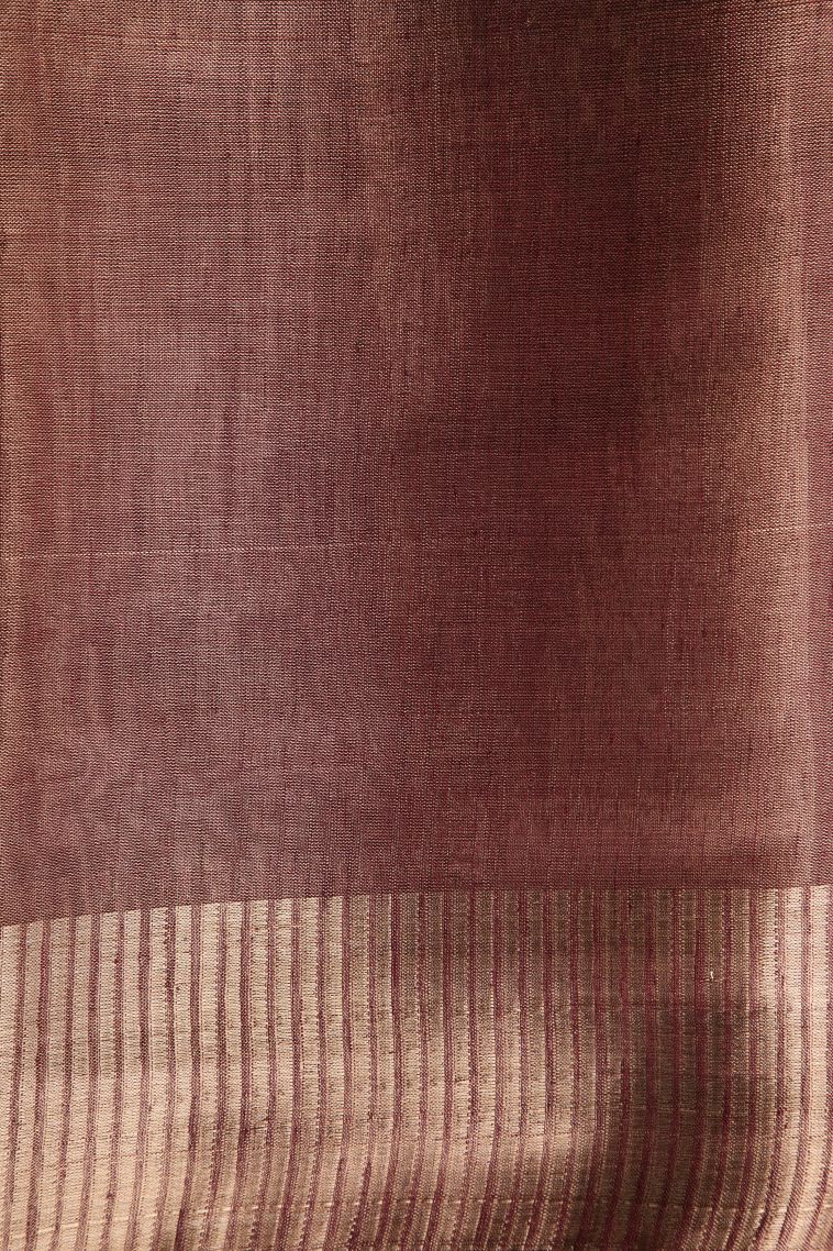 Bosenberry Purple Semi Raw Silk Printed with Gold Zari Floral Puttas view 3