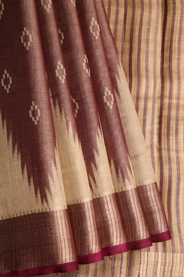 Bosenberry Purple Semi Raw Silk Printed with Gold Zari Floral Puttas view 1