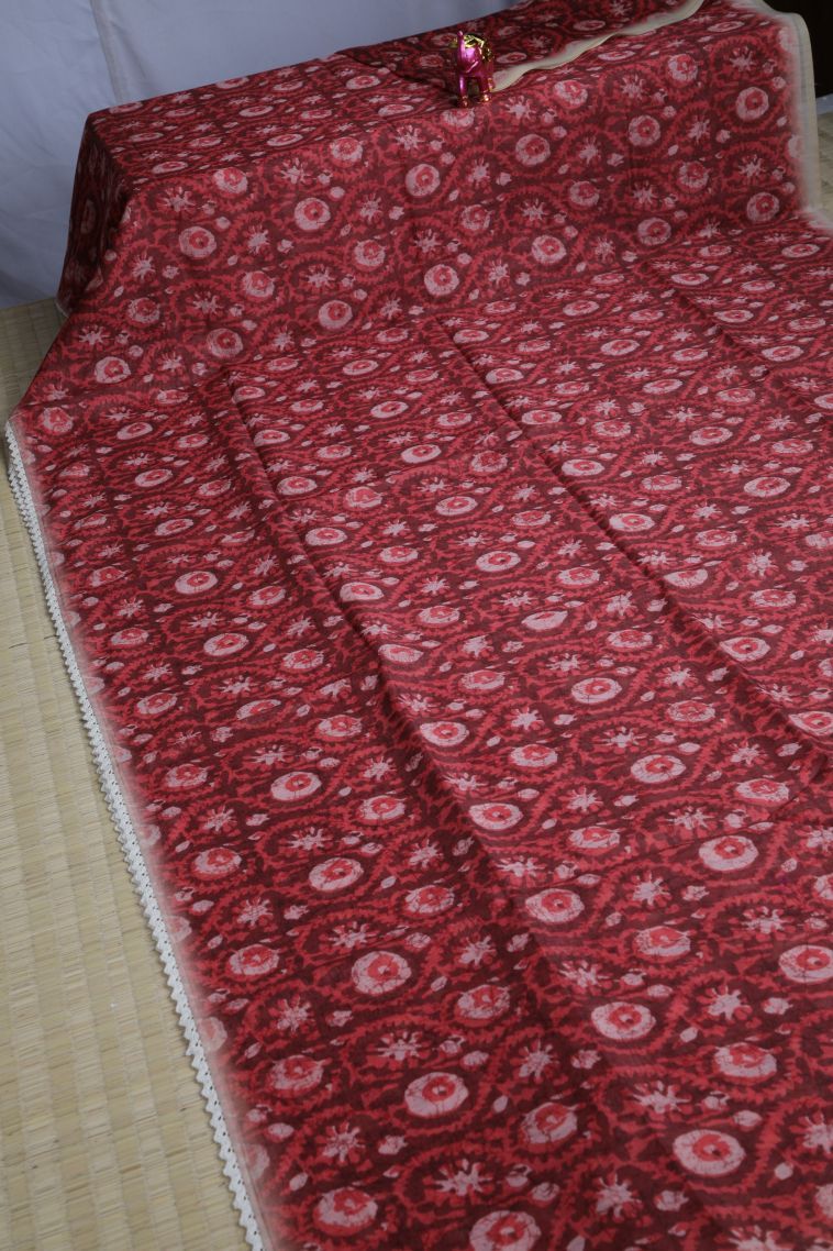 Dawn Red Fancy Saree with Without Zari Zari Floral Patterns view 2