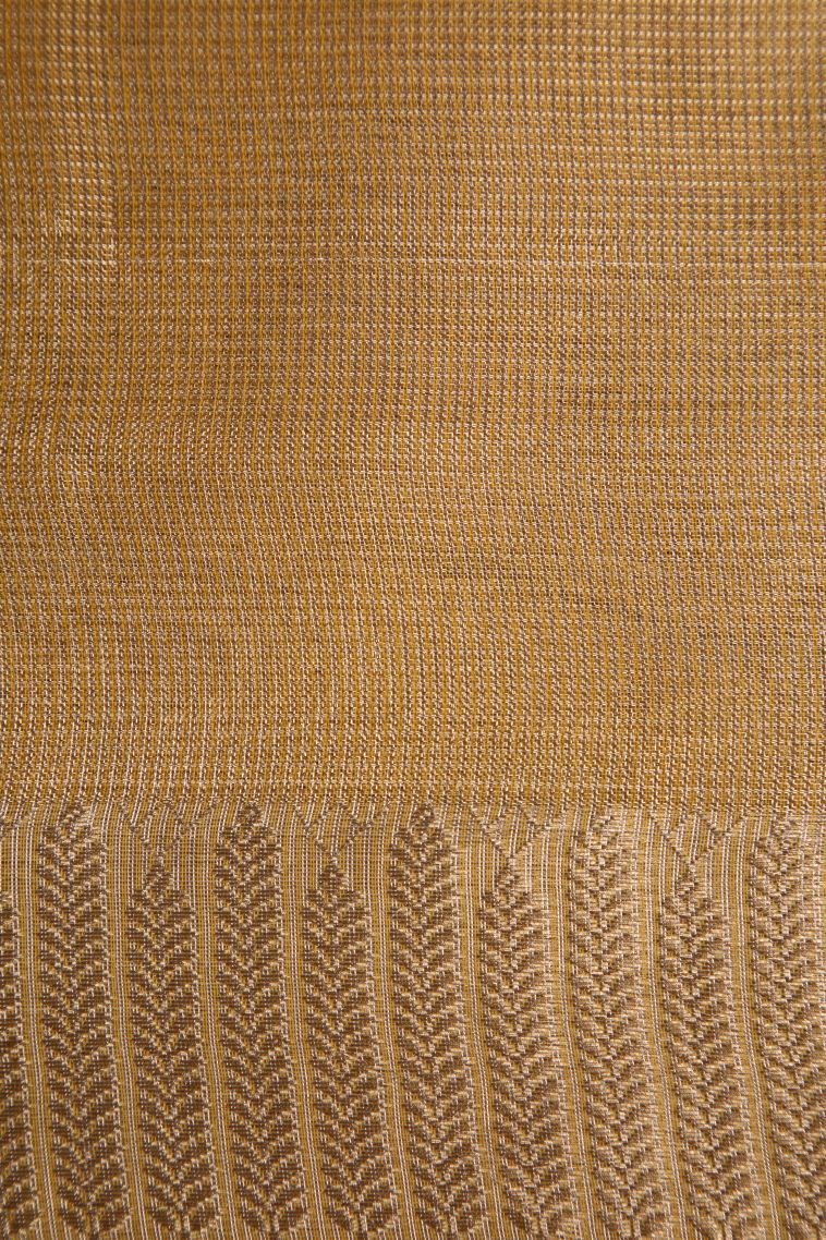 Sepia Yellow Tissue Silk Sarees with Gold Zari Geometric Shapes view 3