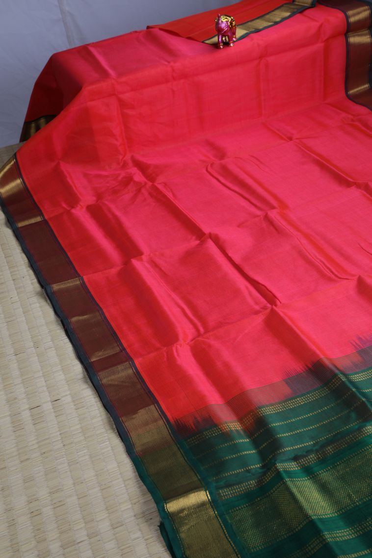 Rose  Red Silk Cotton with Gold Zari Plain view 2