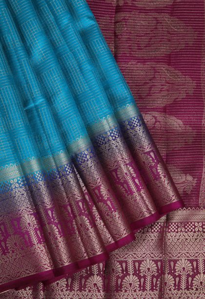 Sky Blue Raw Silk Sarees with Gold Zari Geometric Shapes