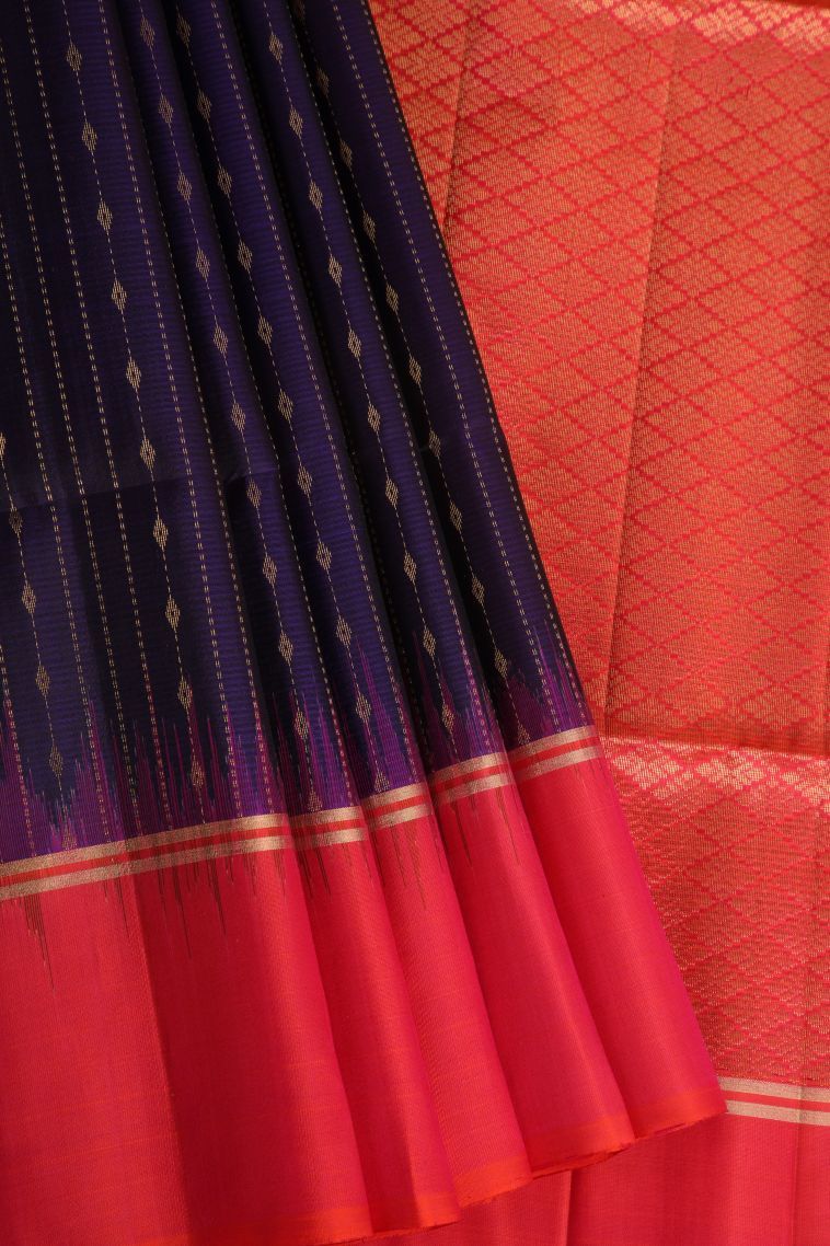 Berry Blue Soft Silk Saree with Gold Zari Raindrops Model view 1