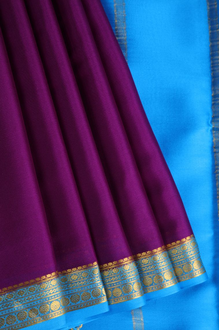 Viola Purple Mysore Silk with Gold Zari Plain view 1
