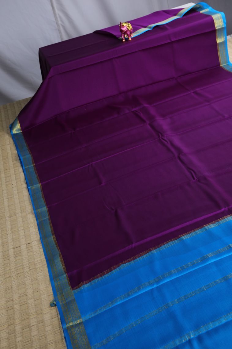 Viola Purple Mysore Silk with Gold Zari Plain view 2
