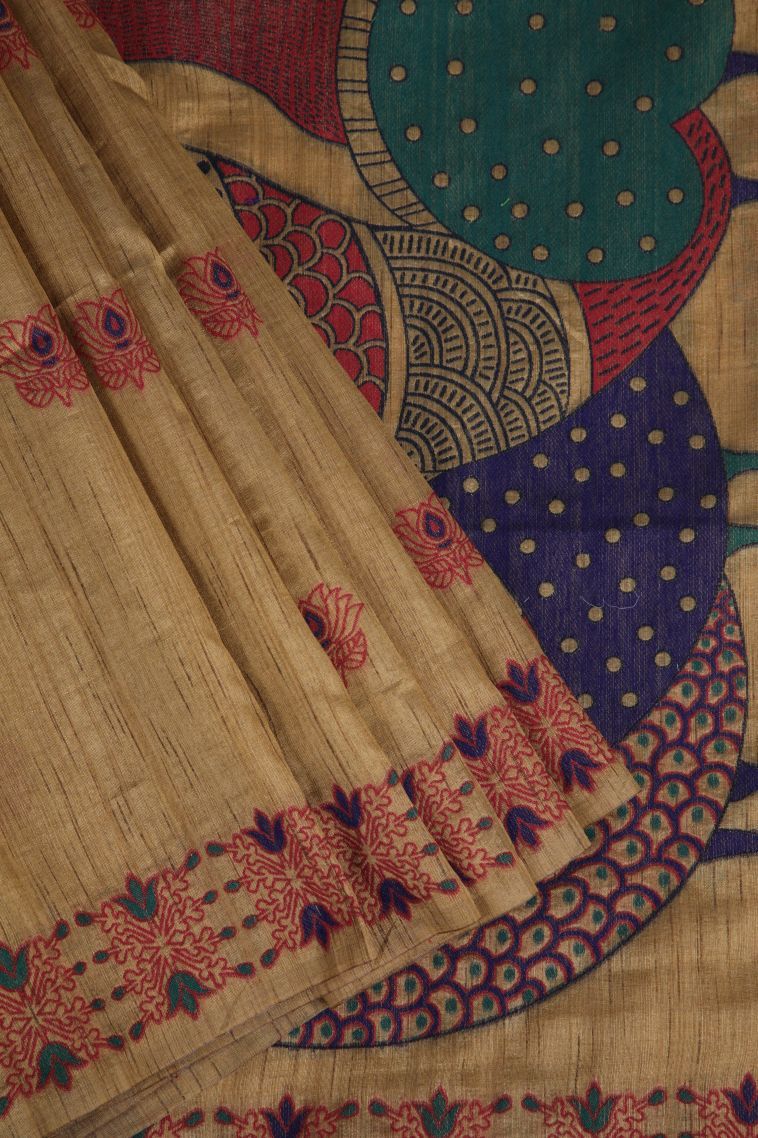 Tortilla Brown Tussar Saree with Without Zari Zari Floral Patterns view 1