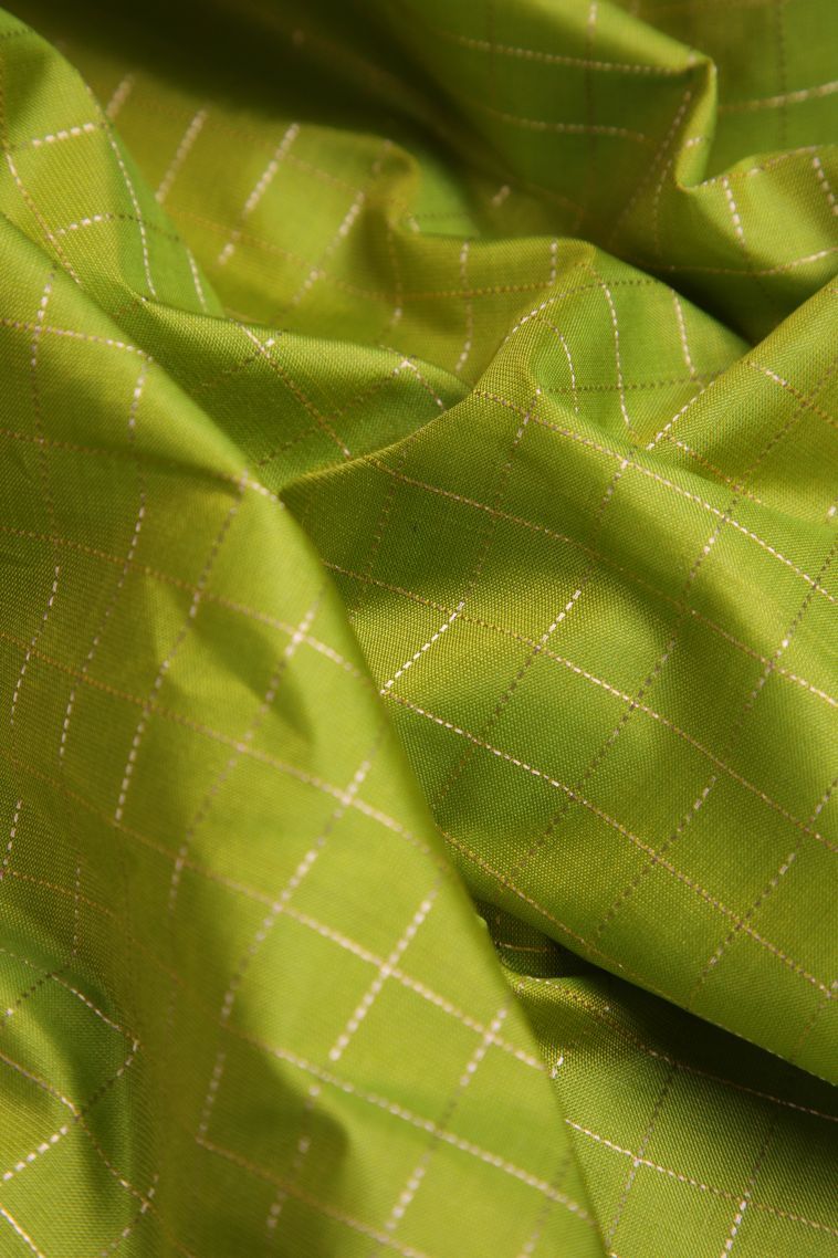 Pear Green Soft Silk Saree with Gold Zari Checks view 4