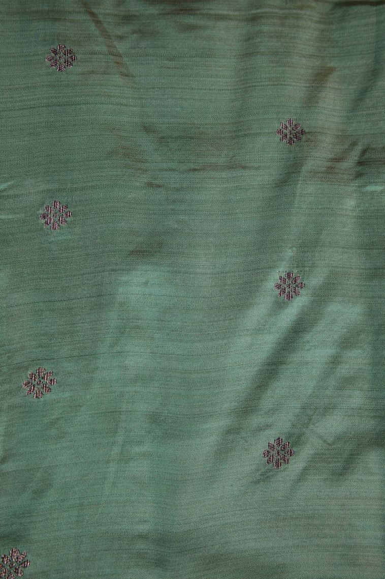 Sage Green Raw Silk Sarees with Without Zari Zari Floral Patterns view 3