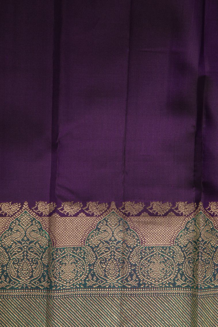 Viola Purple Kanchipuram Silk Sarees with Gold Zari Peacock Motifs view 3