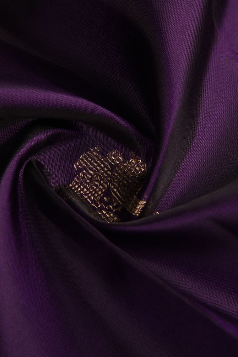 Viola Purple Kanchipuram Silk Sarees with Gold Zari Peacock Motifs view 4