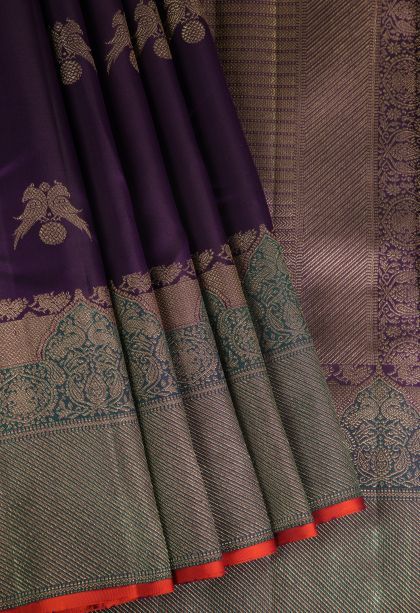 Viola Purple Kanchipuram Silk Sarees with Gold Zari Peacock Motifs