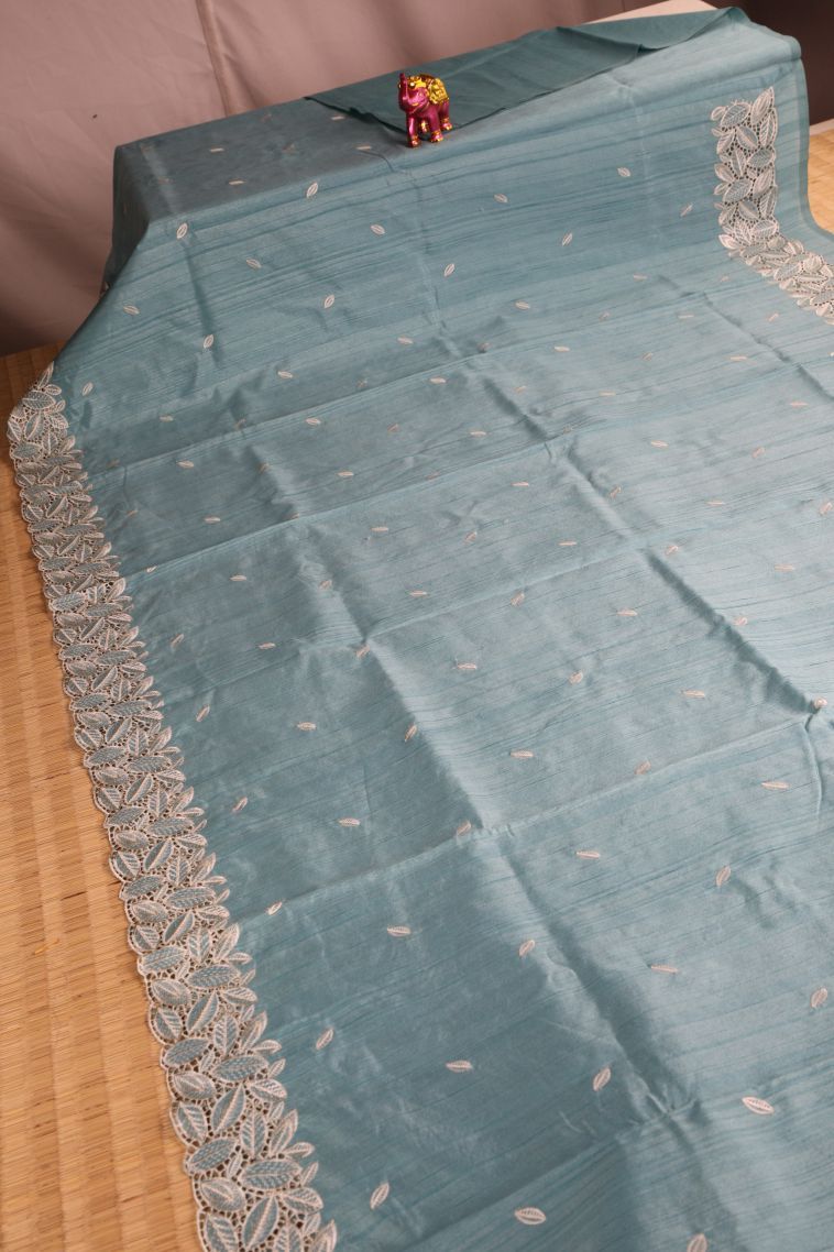 Stone Blue Semi Tussar Silk with Without Zari Zari Buttis (small Dots Or Motifs) view 2