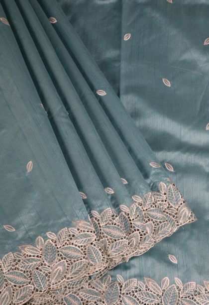 Stone Blue Semi Tussar Silk with Without Zari Zari Buttis (small Dots Or Motifs)