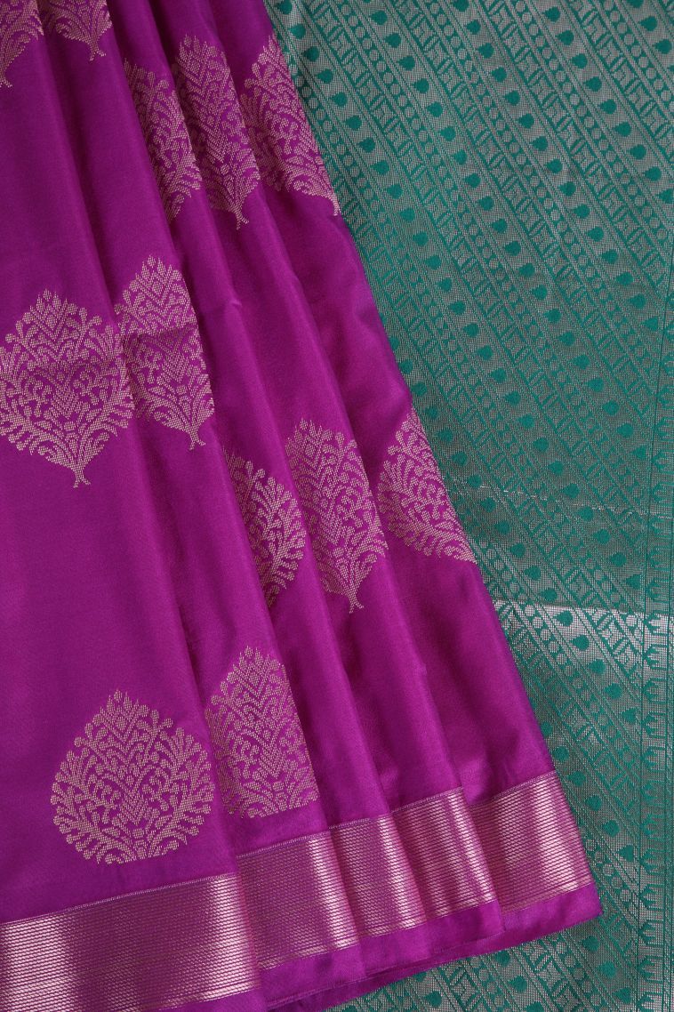 Amethyst Purple Apoorva Silk Sarees with Gold Zari Floral Patterns view 1