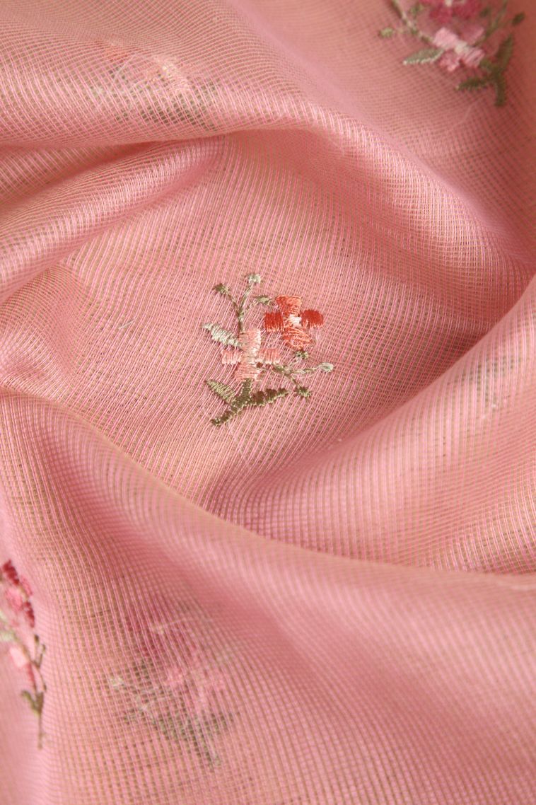 Crepe Pink Manipuri Cotton Sarees with Multy Coiour Zari Floral Patterns view 4