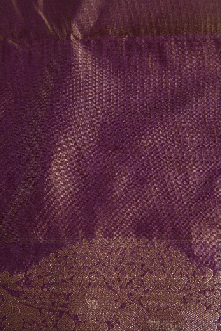 Bosenberry Purple Apoorva Silk Sarees with Gold Zari Floral Patterns view 3