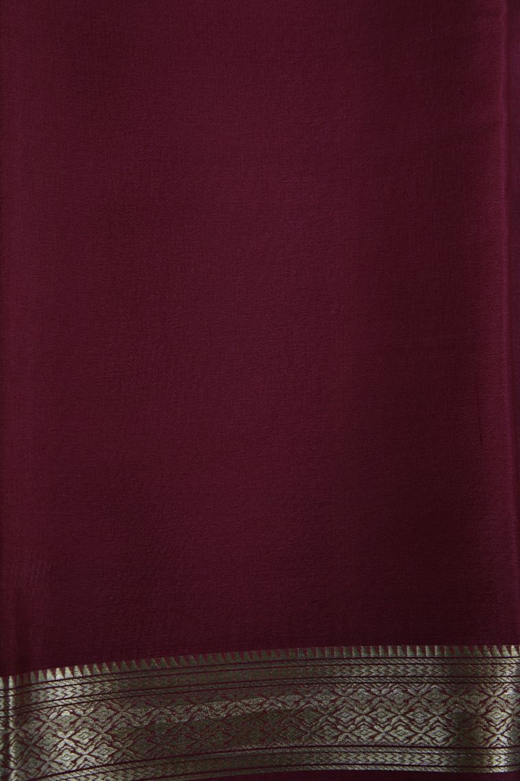 Lipstick Red Mysore Silk with Gold Zari Plain view 3