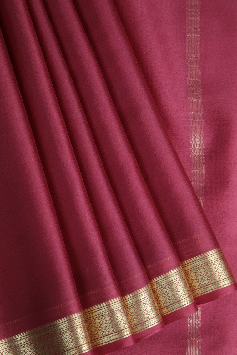 Lipstick Red Mysore Silk with Gold Zari Plain view 1