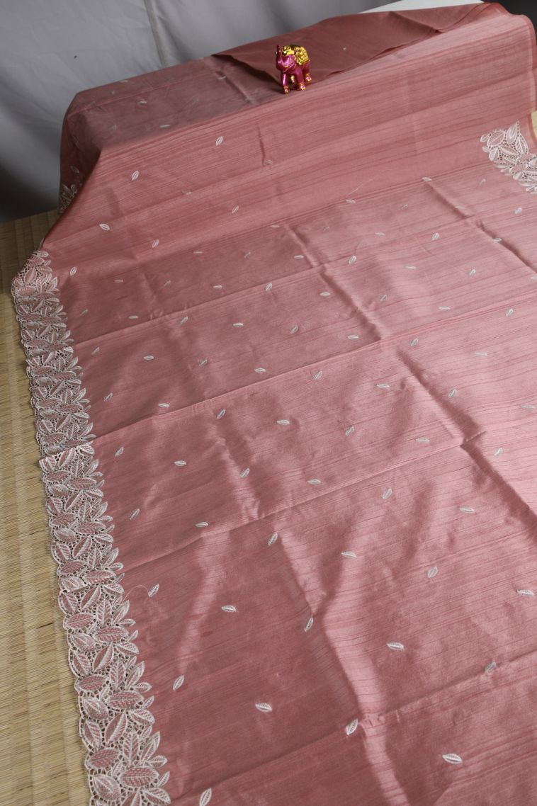 Crepe Pink Semi Tussar Silk with Without Zari Zari Buttis (small Dots Or Motifs) view 2