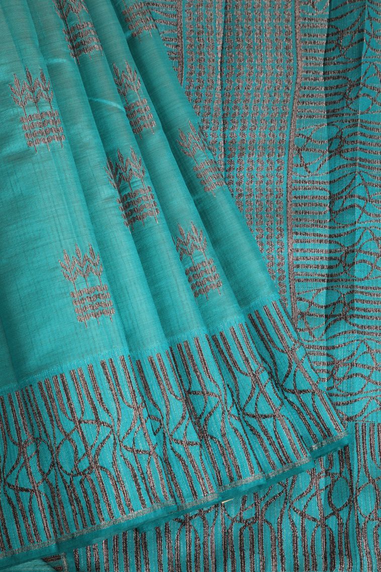 Sapphire Blue Semi-rasal Printed with Without Zari Zari Floral Patterns view 1