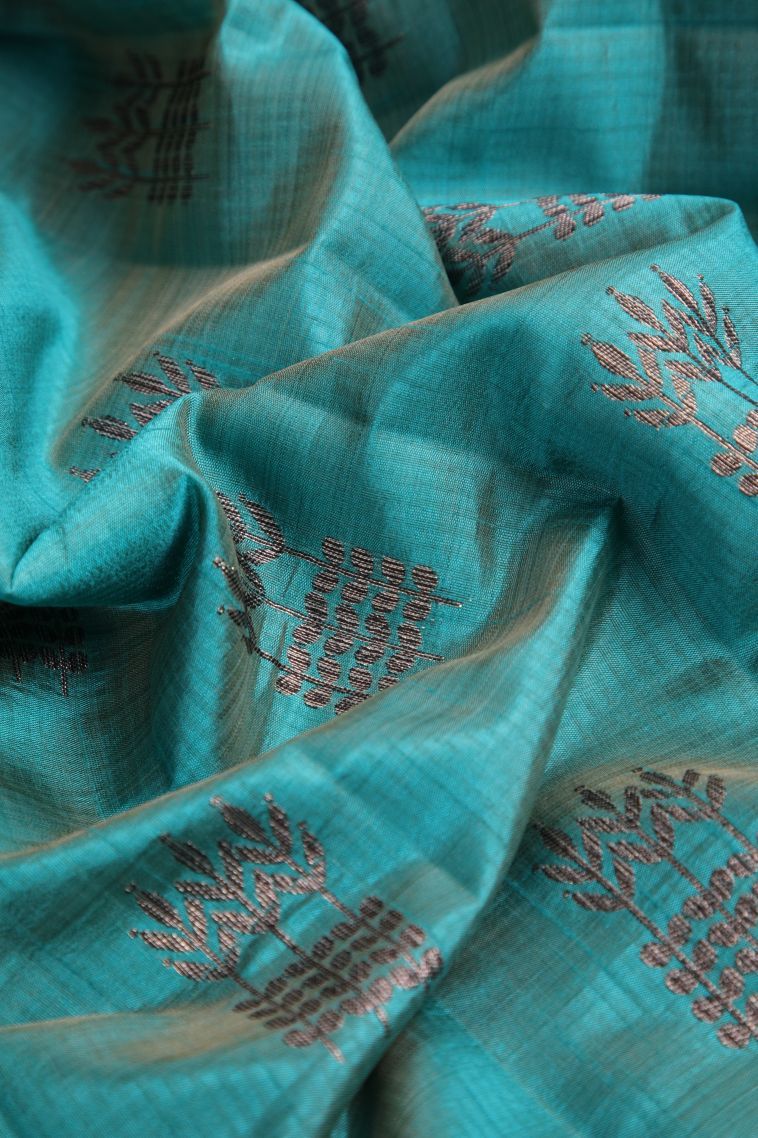 Sapphire Blue Semi-rasal Printed with Without Zari Zari Floral Patterns view 4