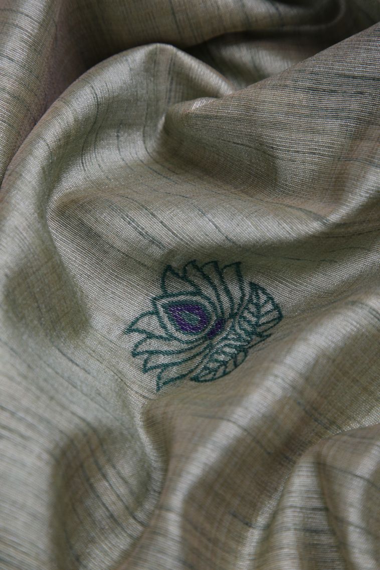 Pistachio Green Tussar Saree with Without Zari Zari Floral Patterns view 4