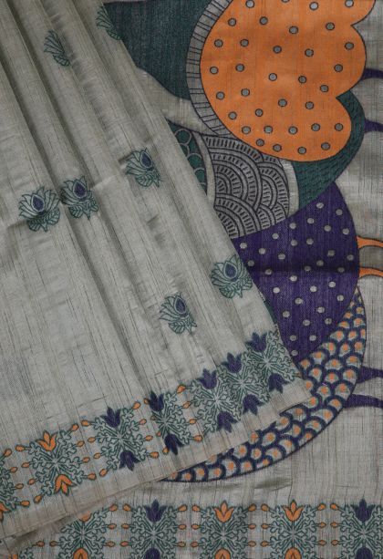 Pistachio Green Tussar Saree with Without Zari Zari Floral Patterns