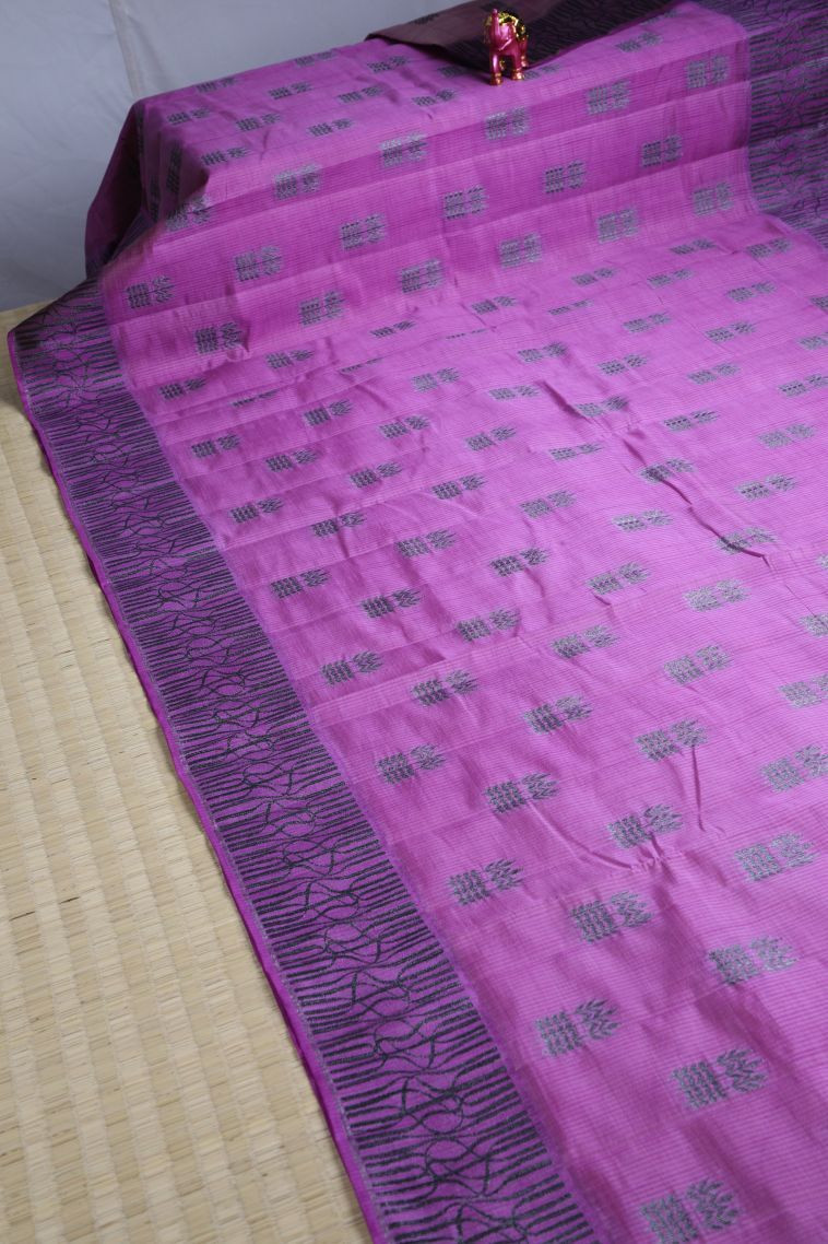Taffy Pink Raw Silk Sarees with Without Zari Zari Floral Patterns view 2