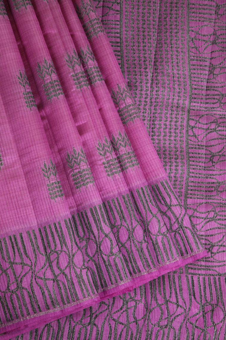 Taffy Pink Raw Silk Sarees with Without Zari Zari Floral Patterns view 1