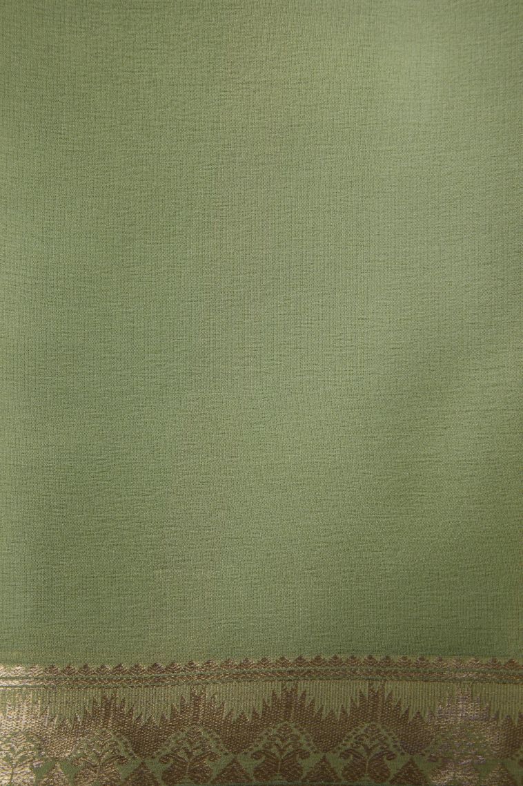 Pear Green Mysore Silk with Gold Zari Plain view 3