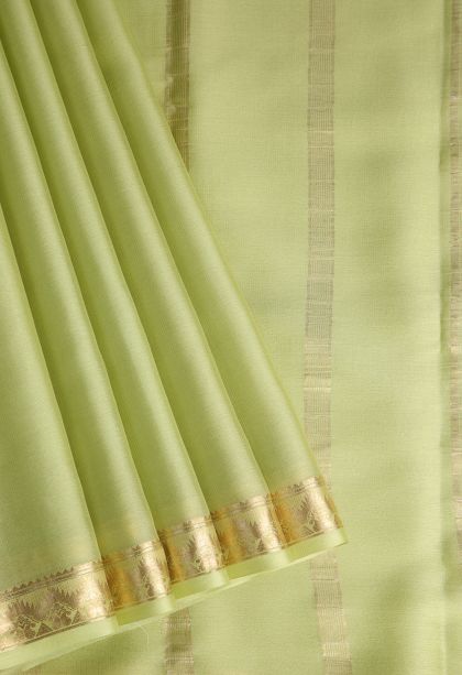 Pear Green Mysore Silk with Gold Zari Plain
