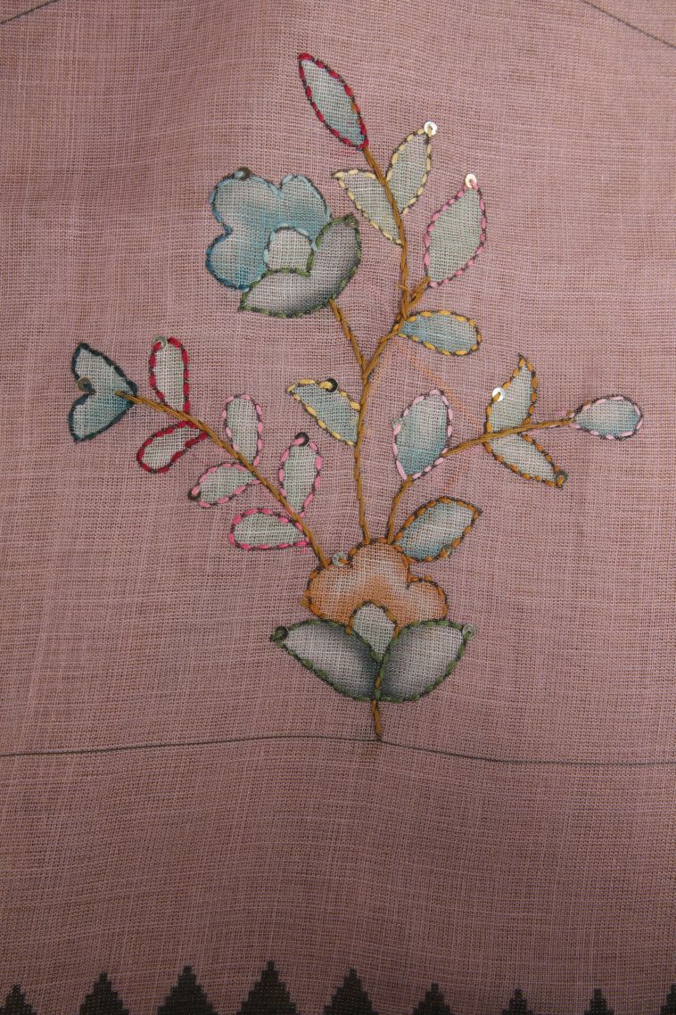 Lemonade Pink Linen Saree with Without Zari Zari Floral Patterns view 3