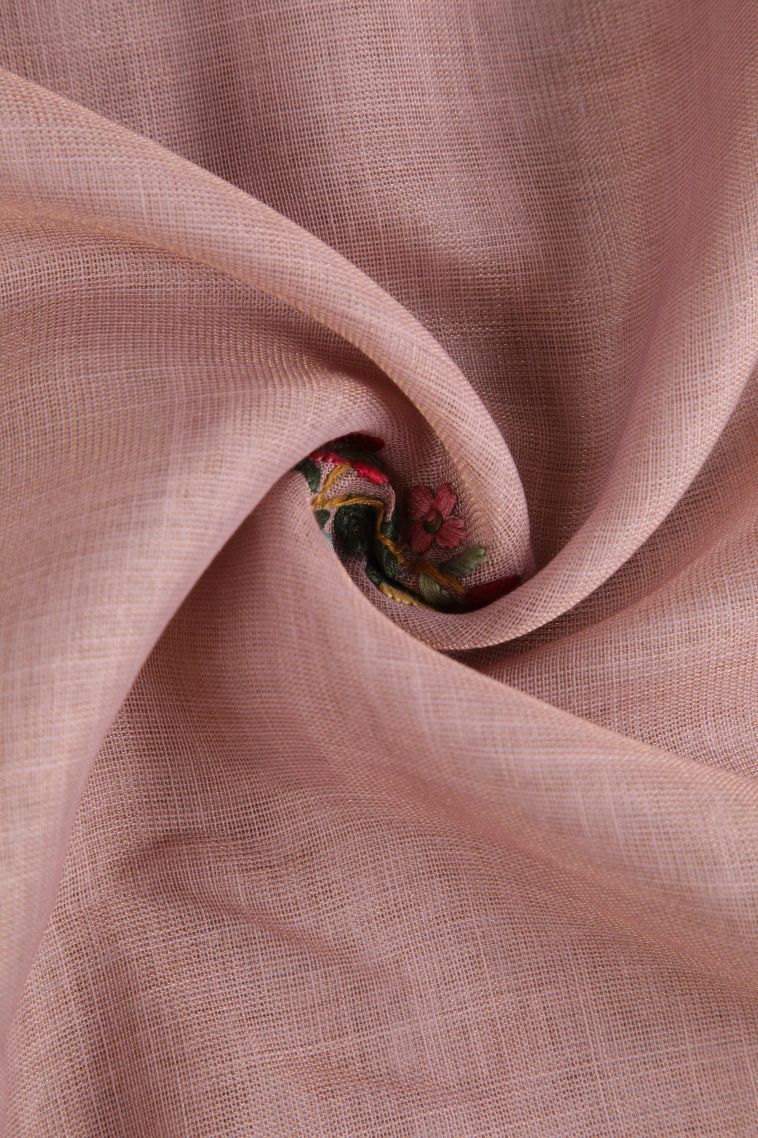 Lemonade Pink Linen Saree with Without Zari Zari Floral Patterns view 4
