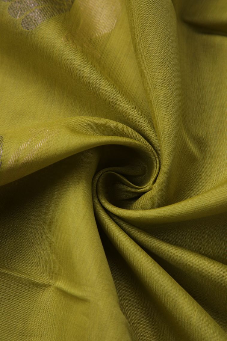 Pear Green Silk Cotton Sarees with Gold Zari Peacock Motifs view 4