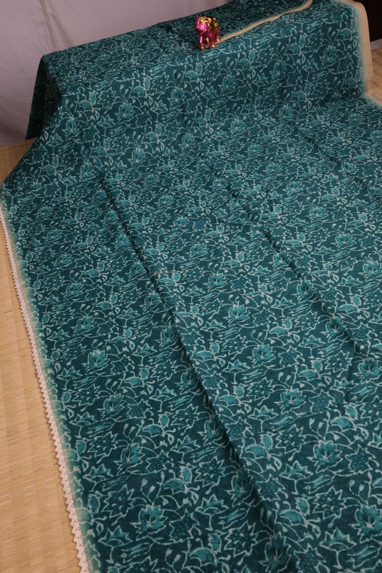 Ocean Blue Fancy Saree with Without Zari Zari Floral Patterns view 2