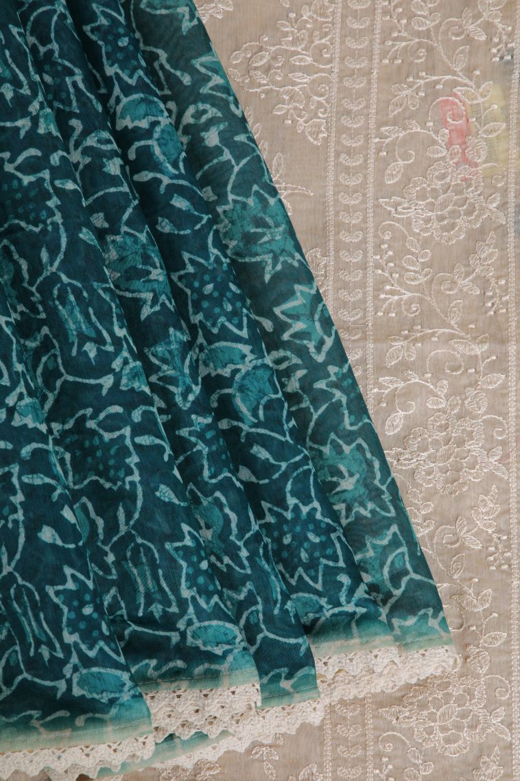 Ocean Blue Fancy Saree with Without Zari Zari Floral Patterns view 1