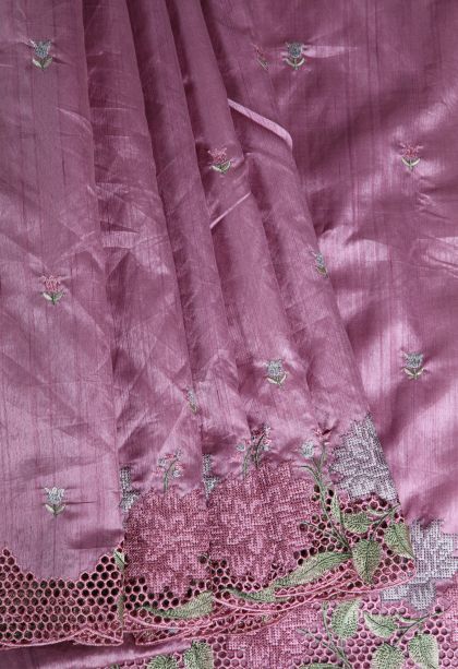 Lean Pink Semi Tussar Silk with Without Zari Zari Floral Patterns
