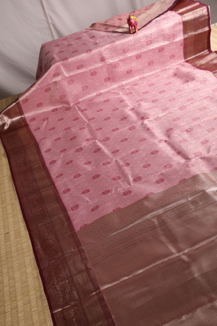 Crepe Pink Apoorva Silk Sarees with Gold Zari Floral Patterns view 2