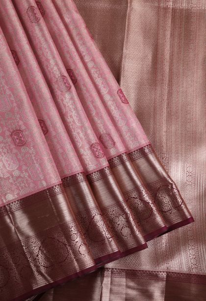 Crepe Pink Apoorva Silk Sarees with Gold Zari Floral Patterns