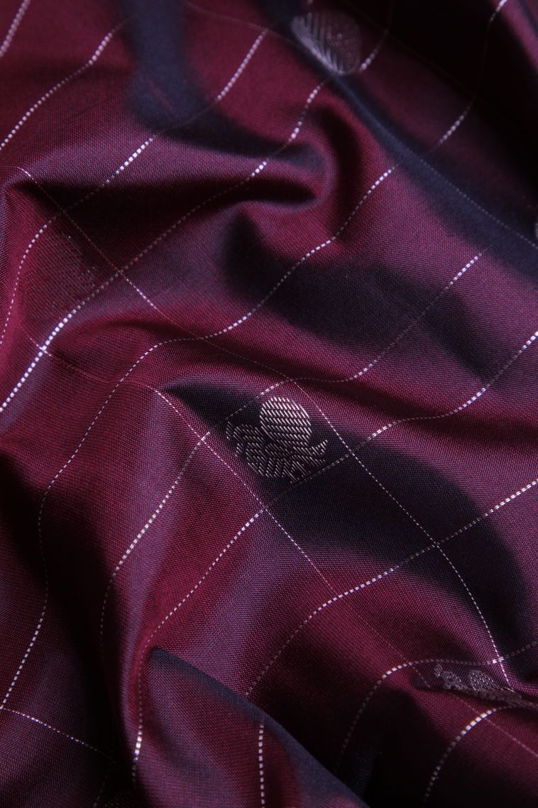 Jam Purple Soft Silk Saree with Silver Zari Checks view 4