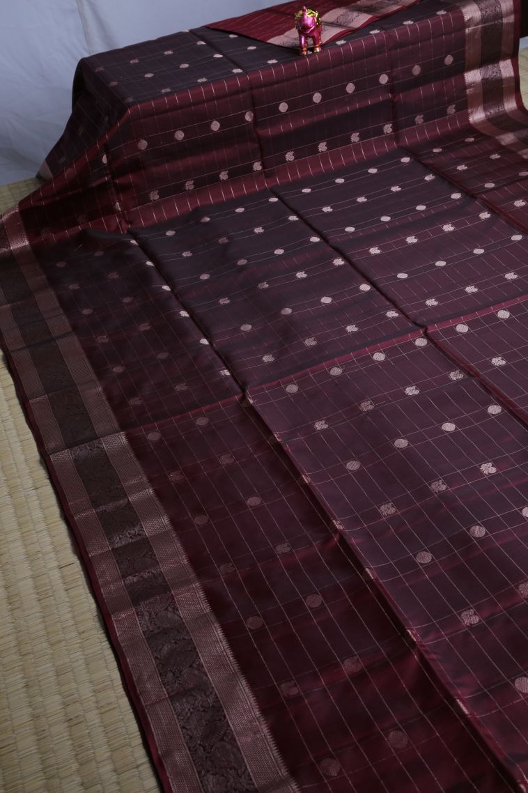 Jam Purple Soft Silk Saree with Silver Zari Checks view 2