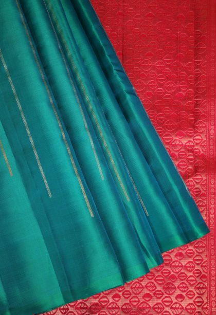 Cerulean Blue Soft Silk Saree with Gold Zari Stripes