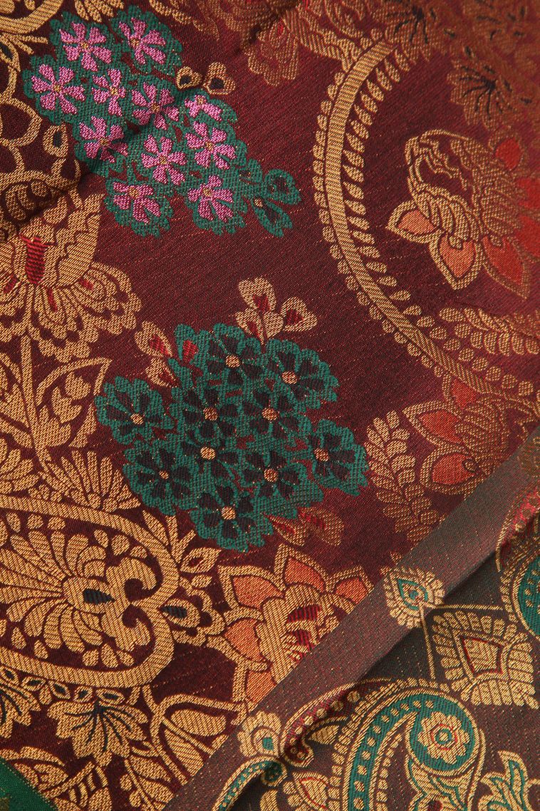 Cinnamon Brown Visiri Madippu Silk Sarees with Gold Zari Manga view 4