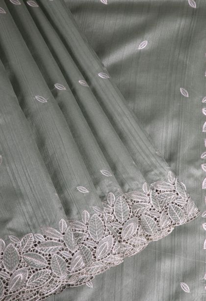 Gray Black Semi Tussar Silk with Without Zari Zari Buttis (small Dots Or Motifs)