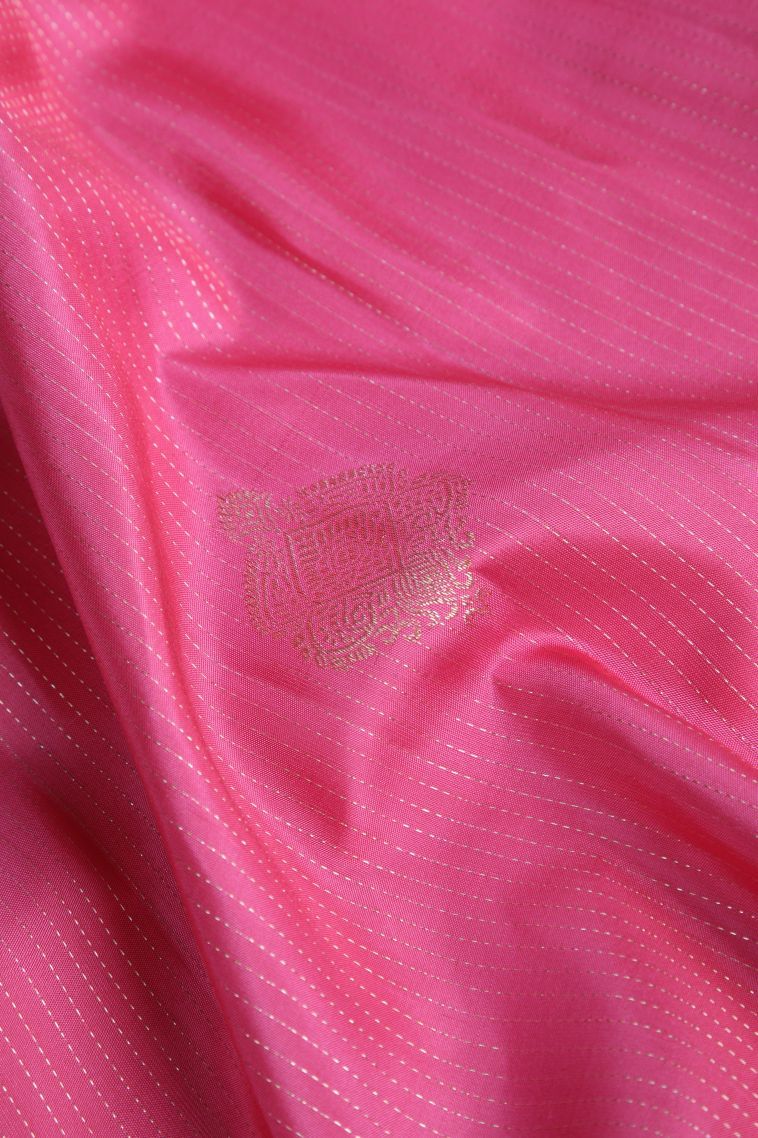 Rouge Pink Kanchipuram Silk Sarees with Gold Zari Vaira Oosi view 4