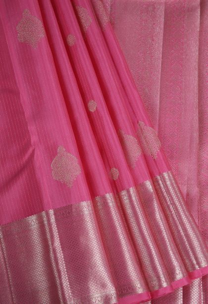 Rouge Pink Kanchipuram Silk Sarees with Gold Zari Vaira Oosi