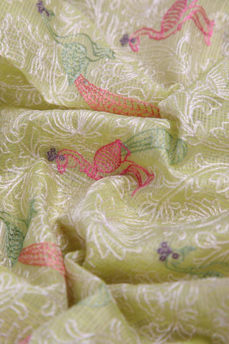 Olive Green Manipuri Cotton Sarees with Without Zari Zari Floral Patterns view 4