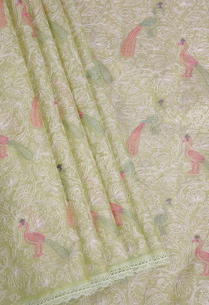 Olive Green Manipuri Cotton Sarees with Without Zari Zari Floral Patterns
